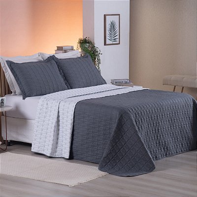 Cobre Leito 3 Peças KING Percal 200 Fios Cristal Cristal Grafite