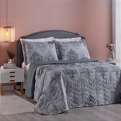 Cobre Leito 3 Peças QUEEN Percal 200 Fios Colori Alpini Arabesco Grafite