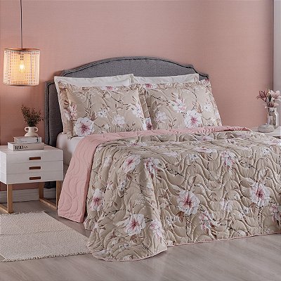 Cobre Leito 3 Peças QUEEN Percal 200 Fios Colori Alpini Jardim Bege