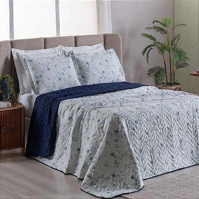 Cobre Leito 3 Peças QUEEN Percal 200 Fios Colori Alpini Marie Azul