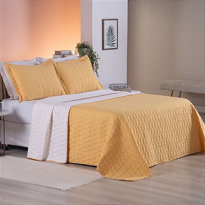 Cobre Leito 3 Peças QUEEN Percal 200 Fios Cristal Cristal Amarelo