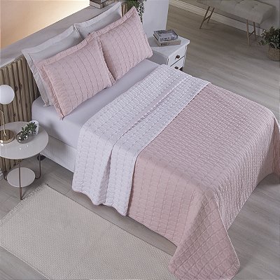 Cobre Leito 3 Peças QUEEN Percal 200 Fios Cristal Cristal Rose