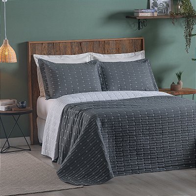 Cobre Leito 3 Peças QUEEN Percal 200 Fios Decor Decor Grafite