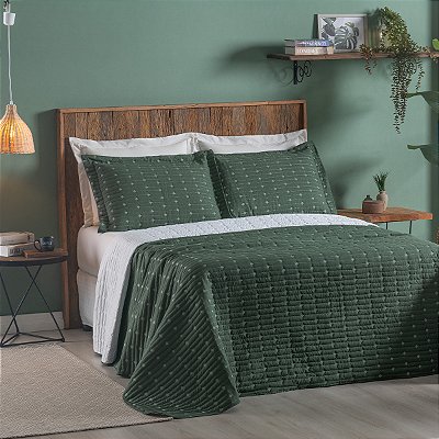 Cobre Leito 3 Peças QUEEN Percal 200 Fios Decor Decor Verde