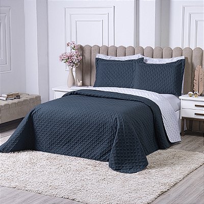 Cobre Leito Milao Queen 3 peças 400 fios Petroleo / Branco