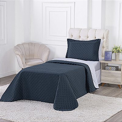 Cobre Leito Milao Solteiro 3 peças 400 fios Petroleo / Branco