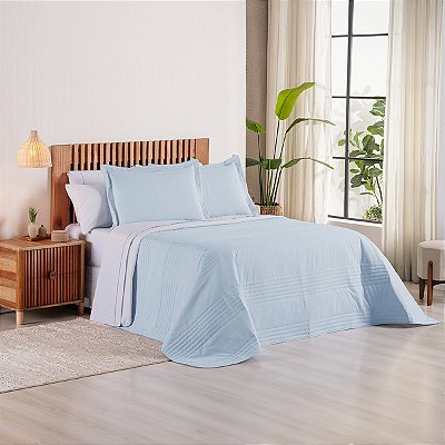 Cobre Leito Premier King 3 peças algodão Cor Azul
