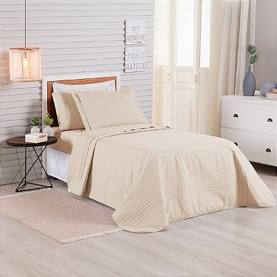 Cobre Leito Premier Solteiro 2 peças algodão Cor Bege