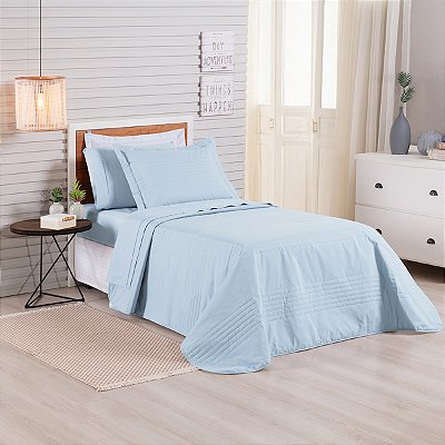 Cobre Leito Premier Solteiro 2 peças algodão Cor Azul