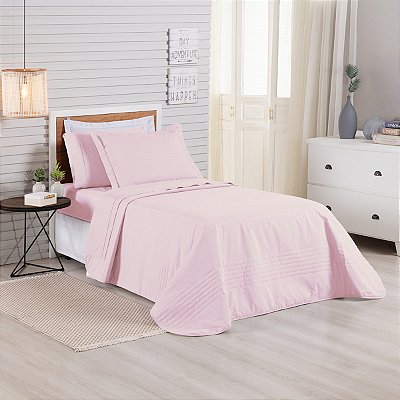 Cobre Leito Premier Solteiro 2 peças algodão Cor Rosa