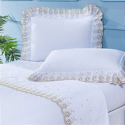 Jogo de Lençol 4 Peças KING Percal 200 Fios Mistral Branco