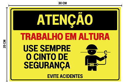 Placa ATENÇAO trabalho em altura 30x20