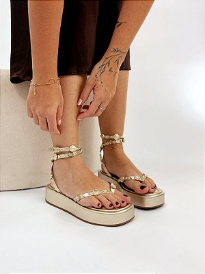 Sandália Feminina Flatform Rafa, Boho Chic - Ouro Light