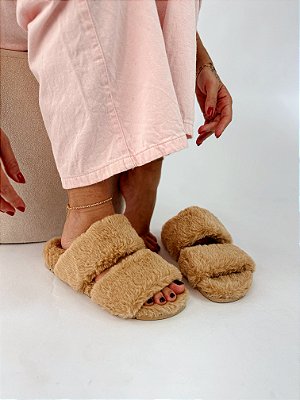 Chinelo de Pelo, Feminino Fluffy - Café com Leite