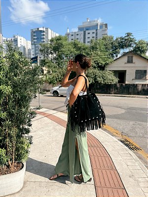 Bolsa Feminina Arizona com Franja e Apliques - Black