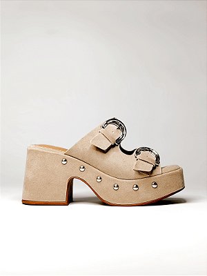 Tamanco Feminino Com Fivelas Manu - Taupe