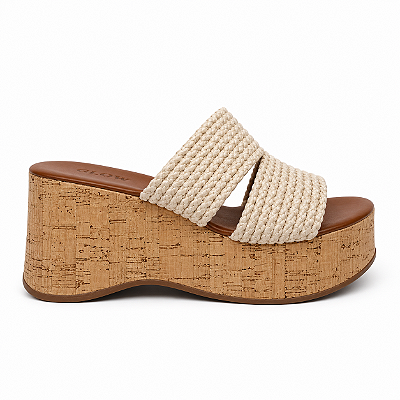 Sandália Feminina Anabela com Corda Madalena - Marrom / Off White