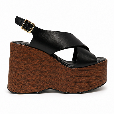 Sandália Feminina Anabela Beatriz - Preto / Marrom