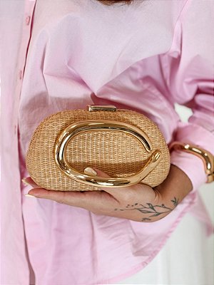 Bolsa Feminina Pri – Palha com Peça Dourada
