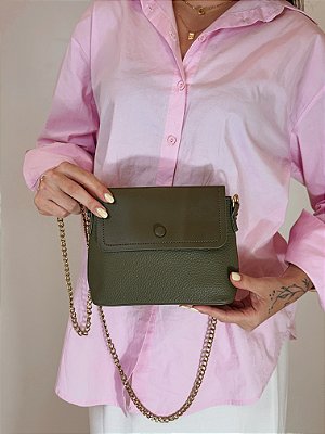Bolsa Feminina Elisa – Verde Militar com Corrente Dourada