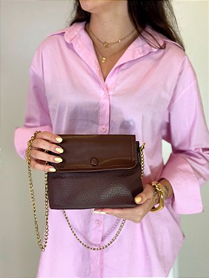 Bolsa Feminina Elisa – Café com Corrente Dourada