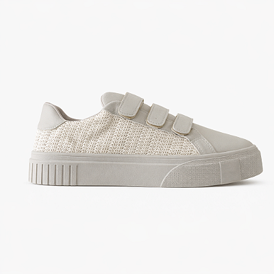 Tênis Feminino Nara – Off White Trama & Velcro