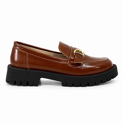 Mocassim Feminino Tratorado Jane – Caramelo com Fivela Dourada