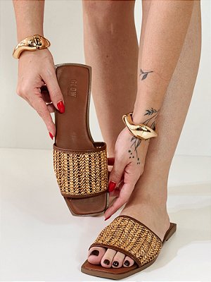 Rasteira Feminina Dóris – Palha com Trama em Marrom