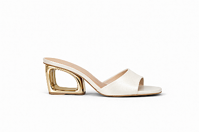 Tamanco Feminino Lorinne – Off White com Salto Dourado