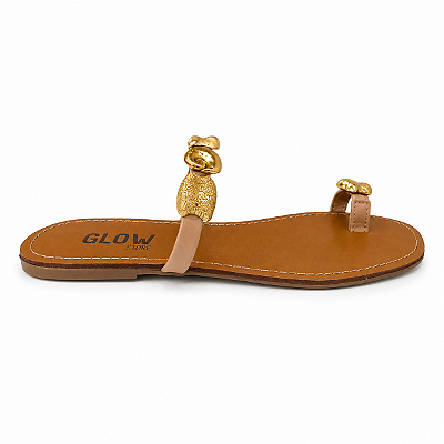 Rasteira Feminina Arielle – Camel com Ouro
