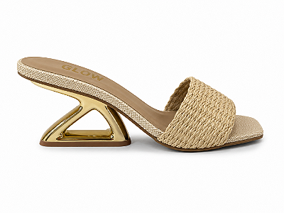 Tamanco Feminino Helena – Palha com Salto Dourado