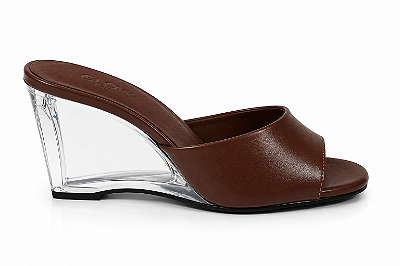 Tamanco Feminino Mari – Café com Salto Transparente
