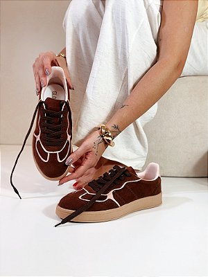 Tênis Feminino Jess – Marrom / Rosa