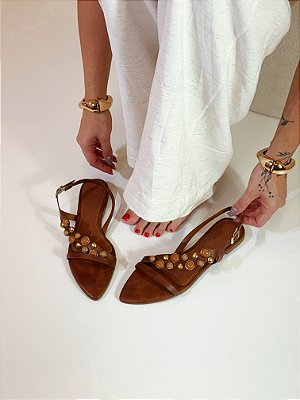 Rasteira Feminina Maysa – Marrom com Aplicações