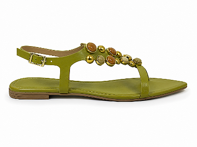 Rasteira Feminina Maysa – Verde Alecrim com Aplicações