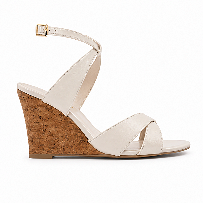 Sandália Anabela Vitória Bico Folha – Off White