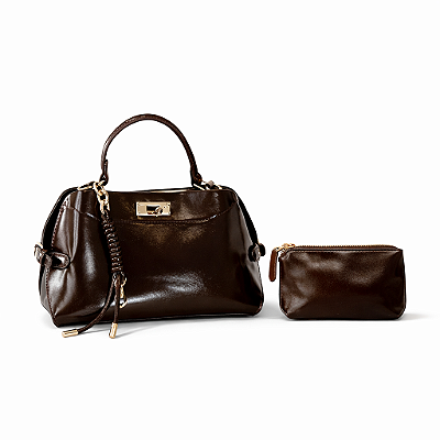 Bolsa Feminina Valencia – Café com Fecho Dourado