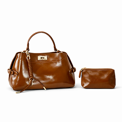 Bolsa Feminina Valencia – Caramelo com Fecho Dourado