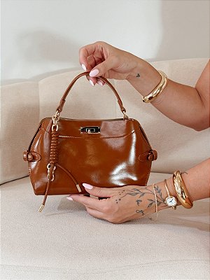 Bolsa Feminina Valencia – Caramelo com Fecho Dourado
