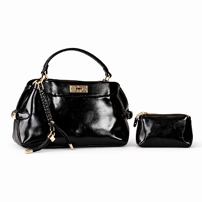 Bolsa Feminina Valencia – Preto com Fecho Dourado