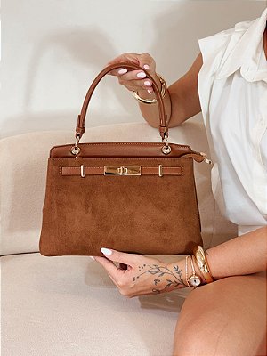Bolsa Feminina Firenze – Estruturada Caramelo com Fecho Dourado