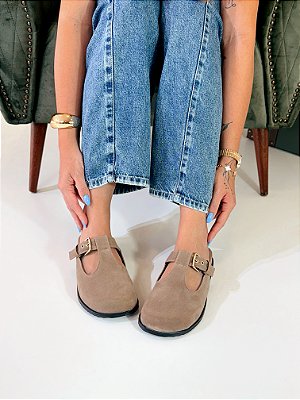 Clog Feminino Diana – Taupe com Fivela Lateral | Glow Store