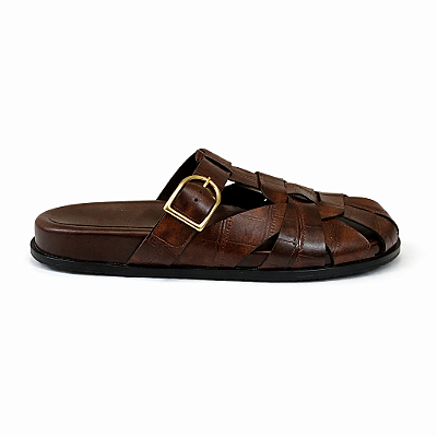 Clog Feminino Marcela – Café Croco com Fivela | Glow Store