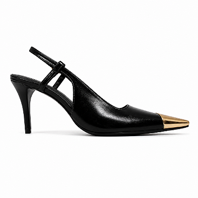 Scarpin Feminino Milão – Preto com Bico Dourado e Salto 7cm