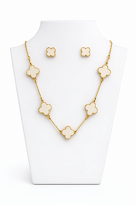 Kit Colar e Brinco Trevo Dourado