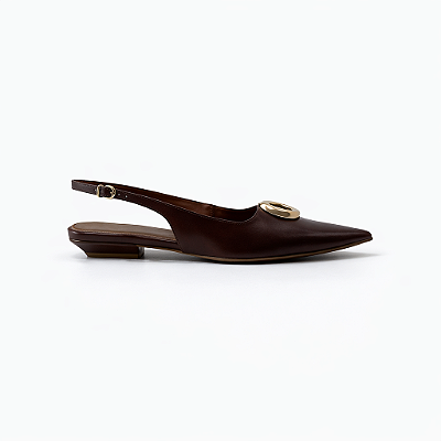 Slingback Feminino Marina – Café com Detalhe Dourado