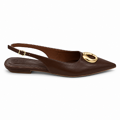 Slingback Feminino Marina – Café com Detalhe Dourado