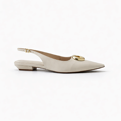 Slingback Feminino Marina – Off White com Detalhe Dourado