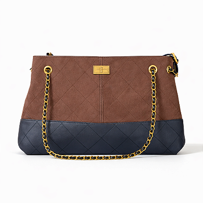 Bolsa Feminina Flávia – Café com Detalhes em Preto e Dourado