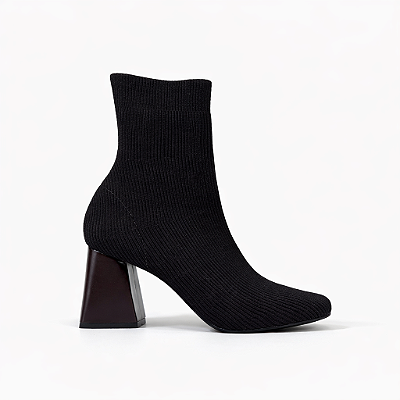 Bota Meia Feminina Duda – Café Knit com Salto 7cm